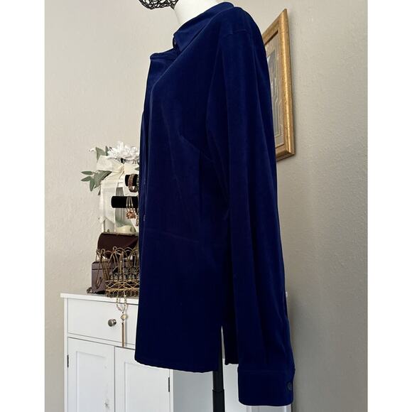 Formal Velour Shirt Formal Blue Top Blouse Vintage Talbots Women’s Size L - Picture 3 of 13